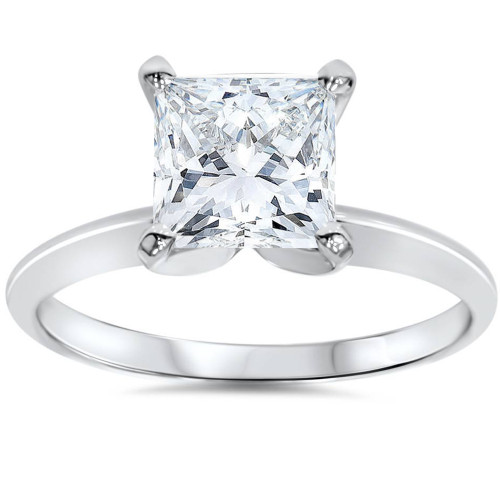 1 1/2 Ct Princess Cut Diamond Solitaire Engagement Ring 14k White Gold