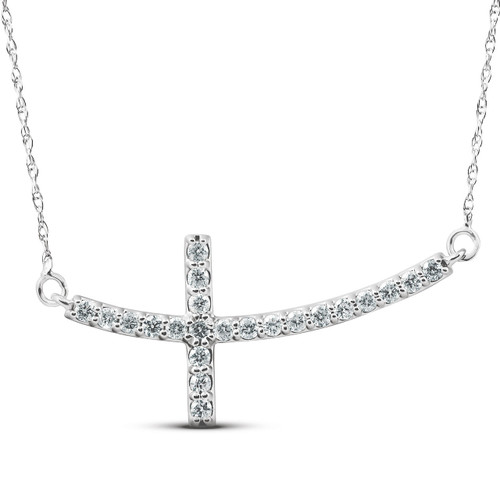 10K White Gold Ladies Round Cut Sideways Cross Diamond Necklace Chain 0.13 CT. 10K White Gold Ladies Round Cut Sideways Cross Diamond Necklace Chain 0.13 CT.
