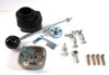 Mahindra / TYM loader valve joystick repair kit 81603005100 shown as a collection of linkage pieces, pins, plates and hardware used to rebuild the loader joystick valve connection on eMax 22 and eMax 25 series loaders and compatible TYM/Branson/McCormick loader valves.