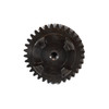 Close‑up of Mahindra hydraulic pump drive gear 006005061F1 showing a splined upper shaft and integral helical gear that installs in the engine front cover to drive the external gear‑type hydraulic pump on various Mahindra mid‑ and high‑horsepower tractors.
