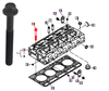 Mahindra cylinder head bolt E685003451 / E630003453 for 10 Series 4010, 4110, 4510 T4, 6010 HST Cabin, and 6110 Gear Cabin tractor engines in the cylinder head group.