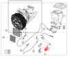 Mahindra A/C compressor assembly E007517751D1 with magnetic clutch for Mahindra 7060, 8560, mPower 75P, and mPower 85P cab tractors, used in the HVAC tractor‑side kit to drive the air conditioning system.