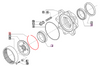 Mahindra front wheel hub snap ring 006500447C1 for 00 Series 4500, 5500, 6000, 6500 4WD and 20 Series 5520, 6520, 7520 4WD tractors, shown as retaining ring used in front axle wheel hub assemblies, including Carraro hubs up to KNG 990, from Bill’s Tractor Parts.