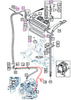 Mahindra cabin heater engine out hose 12291030181 for 2500 Series 2555/2565 and 2600 Series 2655/2660/2665/2670 cabin tractors, shown as OEM heater and air‑conditioning hose routing engine coolant to the cab heater core from Bill’s Tractor Parts.