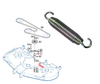 Mahindra mower belt tensioner spring assembly 93802000500 for TYM‑eMax54M 54" mid‑mount mower on eMax20S tractors; OEM tension spring used in mower deck service parts (Part 3) to maintain belt tension and cutting performance.
