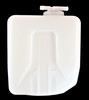 Mahindra coolant reserve tank with cap 19480626000 for 1533, 1538, 1640, 1635 and Max 25 XL/26XLT tractors, OEM plastic overflow reservoir that mounts near the radiator and includes the coolant cap.
