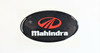 Mahindra Millennium front grill logo emblem 12416012051 with alternate 12416012050 for early Mahindra 10 Series tractors up to serial number 40GRG00441, chrome and red Mahindra badge that mounts to the bonnet or hood on 4010, 5010 and 6010 models to restore original factory branding.