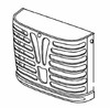 Mahindra front radiator grill 008000036B14 shown as the painted front grille panel with headlight openings that mounts in the hood nose on 25 Series 3325, 3525, 3825, 4025, 4525, 5525, 6025, 6525 and 4565 tractors, protecting the radiator while completing the tractor’s front styling.