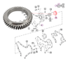 Mahindra 000703852R1 46‑tooth front timing idler gear for the crankcase front cover on 3505, 4505, 5005, 475 DI/E40, 485 DI, 575 DI, C27, C35, C4005 and E350 engines.