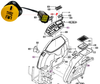 Mahindra PTO switch assembly 19026462301 for 9000 Series 9110/9125 and mForce 100/105/105XL cab tractors, OEM rocker-style PTO on/off switch mounted in the fender cover and connected to the tractor’s electrical PTO control circuit.
​