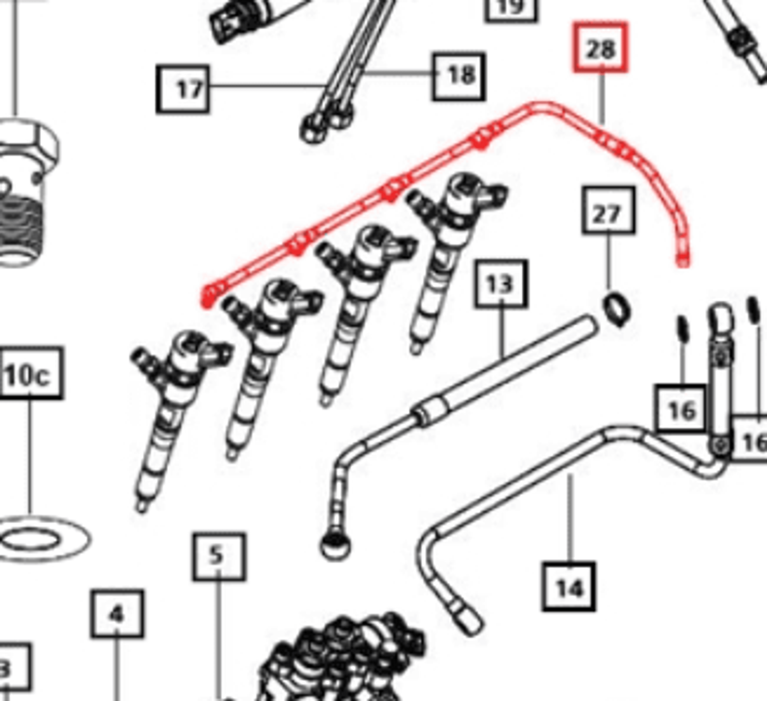 FUEL LINE FROM INJECTORS TO TANK ON MAHINDRA TRACTOR (006020954D1