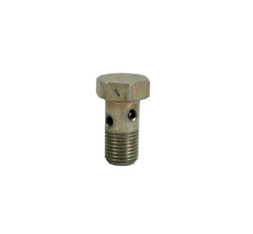 Mahindra M10 x 1 banjo bolt 001081723R1 for 05, C, 20, 25, 30, 00, 4500, 5500, 60, 7000 and mPower Series tractors, used on fuel lines, crankcase front cover, exhaust and EGR banjo fittings to secure hollow connections that carry fuel, oil or exhaust gas.