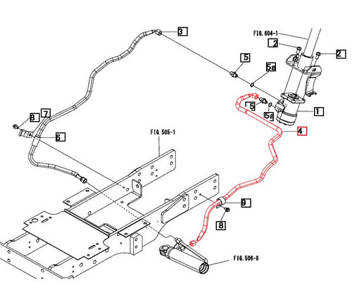 Mahindra right-hand power steering hose 19452344000 for 16 Series 3616 and 1500/1600 Series 1526 and 1626 Gear and HST 4WD tractors, carrying hydraulic oil between the steering valve and cylinder to maintain reliable power steering performance.