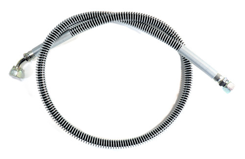 Mahindra left-hand power steering hose 19452343000 for 16 Series 3616 and 1500/1600 Series 1526 and 1626 Gear and HST 4WD tractors, routing hydraulic oil between the steering valve and cylinder for reliable power steering operation.