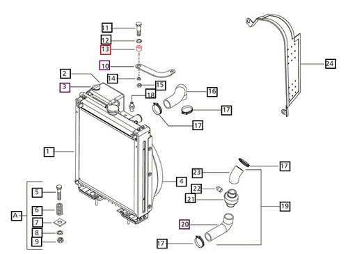 Mahindra 001231288R2 radiator brace bushing image alt text: Mahindra 001231288R2 cylindrical rubber radiator brace bush used in the engine cooling system to cushion and support the radiator brace on 05 Series, C Series, 25 Series and 4500 Series tractors including 3505, E350, C27, C35, 3325, 3525, 3825, 4025, 4525, 5525, 6025, 4505, 5005, 4540 and 4550