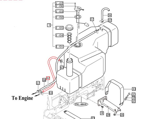 Mahindra 12611113200 1000 mm fuel hose assembly for 10 Series 6110 Gear Cabin tractor, main diesel supply line routed between the fuel tank and fuel filter/injection components .