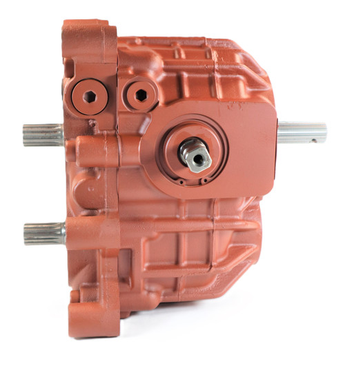 Mahindra 11102302001 / 11102302000 20cc HST assembly for eMax 22/25 and eMax L22/L25 tractors, compact hydrostatic transmission module with integrated pump and motor that bolts to the rear axle housing to deliver smooth forward and reverse speed control.