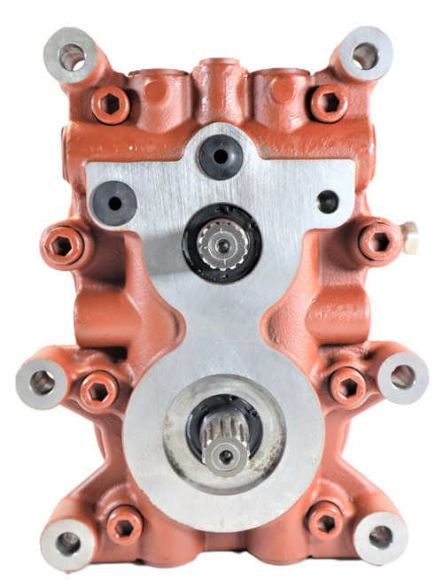 Mahindra 11102302001 / 11102302000 20cc HST assembly for eMax 22/25 and eMax L22/L25 tractors, compact hydrostatic transmission module with integrated pump and motor that bolts to the rear axle housing to deliver smooth forward and reverse speed control.