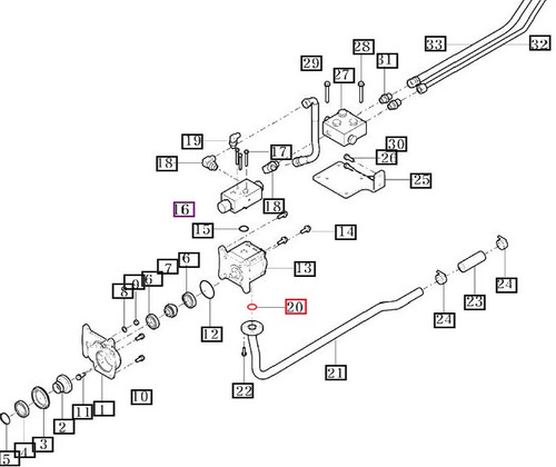 Mahindra V7201024020 O-ring P 1A, P20, small round elastomer seal used between the hydraulic pump and gear pump adaptor on eMax 22/25 and eMax L22/L25 tractors to keep hydraulic oil contained under pressure.