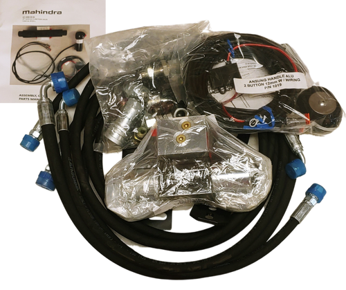 Mahindra 3rd service function valve ANSCP1000M02 shown as a compact electro‑hydraulic valve block used in the 3rd function kit on 4540 and 4550 tractors, providing an extra loader‑mounted hydraulic circuit for grapples or other front implements.
​