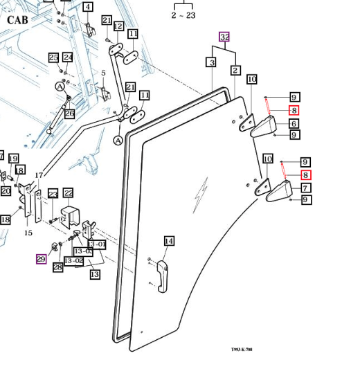 Mahindra 19027672040 door hinge pin is an 8 mm diameter steel pin used at the upper and lower hinges on both LH and RH cab doors of 9110, 9125, mForce 100, mForce 105 and mForce105XL tractors; each pin is sold individually, and the required E‑clip retainer V7082400070 is sold separately, with two pins normally used per door side.