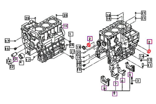 Mahindra 0482623500 OEM sealing cap is pressed into the crankcase casting as a core/freeze plug-style cap, preventing leaks at the engine block openings and ensuring proper sealing of coolant or oil passages in these compact and Max-series engine assemblies