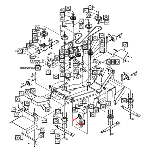 Amerequip hex shoulder bolt AME007057 (1/2‑13 x 0.625 x 2.75) used four per deck on Mahindra MAX and eMax 60" mid‑mount mower decks according to the mower deck service parts breakdown.