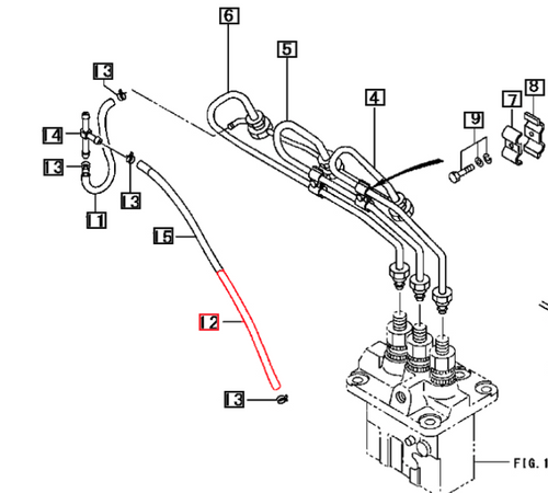 Mahindra MS604032 OEM fuel hose is specified as a rubber fuel line for Mitsubishi S3L/S3L2-based compact tractors, designed to be fuel-resistant and flexible so it can route clean diesel from the tank through the fuel supply and accessory circuits without kinking or leaking under vibration