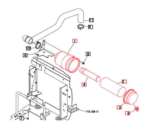 Mahindra 19690531000 air cleaner assembly is the OEM engine air filter canister used on select 2815, 3215, 3016, 3316, 3616, 1526 and 1626 tractors, providing the complete housing that mounts on the chassis or engine and contains the serviceable inner and outer air filter elements to keep intake air clean and protect the engine.