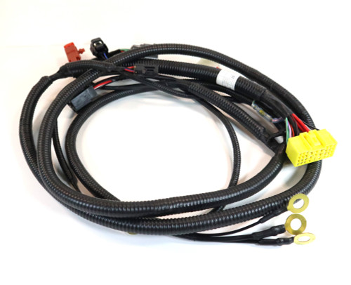 Mahindra engine wiring harness 12626682202 shown as a bundled loom of wires with multiple OEM connectors that routes along the engine to connect charging, starting and sensor circuits on 2538 HST, 2540 Gear and 2545 Gear tractors.
