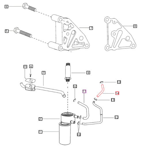 Mahindra oil cooler pipe to water pump hose 000020754E05 for lube oil cooler and water pump connection on 4500 5500 6000 6500 5520 6520 7520 5525 6525 5530 6030 6530 7060 8560 7010 2555 2655 2660 2665 2670 6065 and 6075 tractors