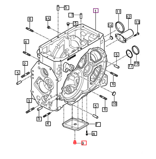 Mahindra 16701015001 magnetic drain plug assembly, steel plug with built‑in magnet and sealing washer that threads into transmission and front axle drain ports on various Mahindra tractors to drain oil and trap fine metal particles.