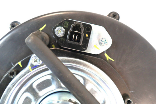 Mahindra E007517450D1 left‑hand side HVAC blower assembly for 6065, 6075, 7060, 8560, 7095, 8090, 8100, mPower 75P and mPower 85P cab tractors, complete blower housing with fan wheel and motor mounted on the LH side of the cab HVAC unit to push conditioned air through the interior ducting.