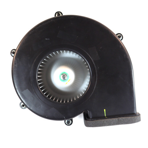 Mahindra E007517451D1 right‑hand side HVAC blower assembly for 6065, 6075, 7060, 7095, 8090, 8100, mPower 75P and mPower 85P cab tractors, complete blower housing with fan wheel and motor mounted on the RH side of the cab HVAC unit to push conditioned air through the interior ducting.