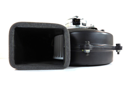 Mahindra E007517451D1 right‑hand side HVAC blower assembly for 6065, 6075, 7060, 7095, 8090, 8100, mPower 75P and mPower 85P cab tractors, complete blower housing with fan wheel and motor mounted on the RH side of the cab HVAC unit to push conditioned air through the interior ducting.