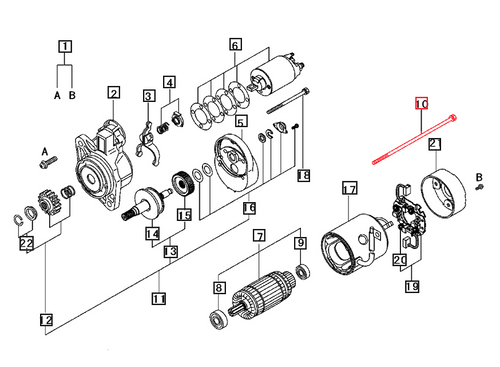 Mahindra MM502347 starter bolt set, two high‑strength hex bolts used to mount the 12V 1.6–1.7 kW starter motor to the engine housing on 2415, 2216, 2516, 2816, 3016, 1526, Max 22/24/25/26/28, 1626 and Max XL tractors.