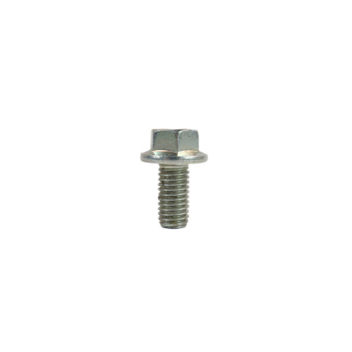 Mahindra 008007986B1 / 000020565E05 flanged hex head bolt, metric M10 x 1.5 x 20 grade 10.9, zinc‑finished hex flange bolt used on various Mahindra tractor models to clamp cylinder head components, hydraulic lines, front axle housings, steering linkages, floor panels, firewall and battery box brackets.