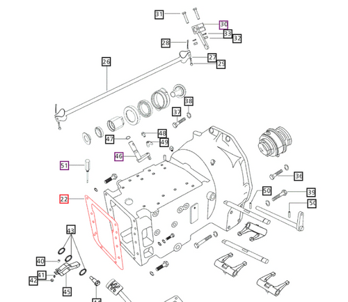Mahindra 006505824C1 clutch housing gasket for 5530, 6030, 6530, 5555, 5565 and 5570 tractors, large formed gasket that fits between the clutch housing and transmission case to seal the clutch assembly and keep transmission oil contained.