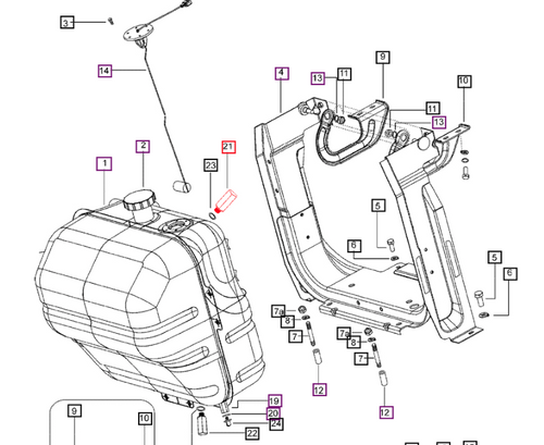 Mahindra 000060919M01 fuel tank return line adapter for 00 Series 4500, 5500, 6000 and 6500 tractors, small steel threaded adapter mounted in the fuel tank for the return line, with separate copper sealing washer 000061056M01 used underneath.