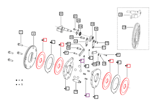 Mahindra 006503344D91 (29321148) friction brake disc for 20, 60, mPower 75/85 and 8000 Series tractors, grooved steel-and-friction material disc used inside the rear axle’s oil‑immersed brake assembly; multiple discs per side, sold individually.
​