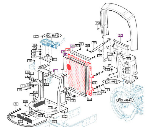 Mahindra cab air‑conditioning condenser assembly 12398303700 mounted in the hood area on 2538 HST Cab T4, 2545 Gear Cab T4, 2638 HST Cab and 2645 Gear Cab tractors, one condenser per tractor.