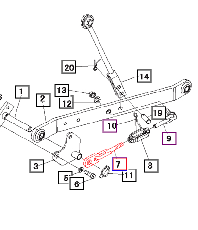 Mahindra 10443041000 3-point check chain end for compact tractors, heavy-duty stabilizer chain mounted on the tractor side of the hitch to control sway of the lower 3-point lift arms on 1815, 1816 and Max Series models.