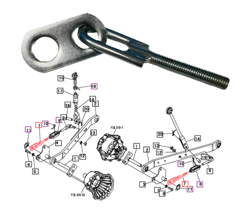 Mahindra 10443041000 3-point check chain end for compact tractors, heavy-duty stabilizer chain mounted on the tractor side of the hitch to control sway of the lower 3-point lift arms on 1815, 1816 and Max Series models.