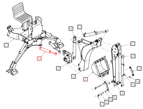 Mahindra Ansung backhoe bucket cylinder ANSBK976-09-9500 hydraulic cylinder for 76A, 76B, 86A and 2540B backhoes on 4010, 4025, 2540, 4540 and 4550 tractors