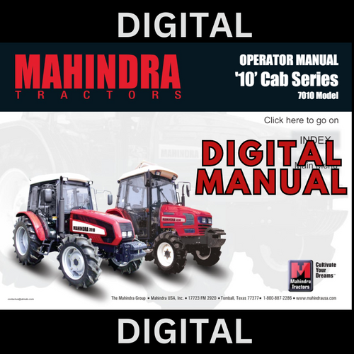 Digital service manual cover for Mahindra 7010 tractor, PDF workshop manual including general information, periodic maintenance, engine, fuel, cooling and lubrication, chassis, electrical system, emission control, servicing procedures, and wiring diagram; wiring diagram pages may be hard to read in the digital scan.