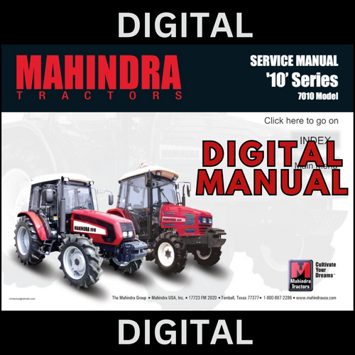 Digital service manual cover for Mahindra 7010 tractor, PDF workshop manual including general information, periodic maintenance, engine, fuel, cooling and lubrication, chassis, electrical system, emission control, servicing procedures, and wiring diagram; wiring diagram pages may be hard to read in the digital scan.