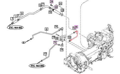 Mahindra PTO hydraulic pipe 14725104201DG for 10 Series 2310 HST, 2810 HST 4WD, 3510 HST and 4010 HST tractors, rigid steel hydraulic line that routes pressurized oil to the PTO circuit on hydrostatic models.