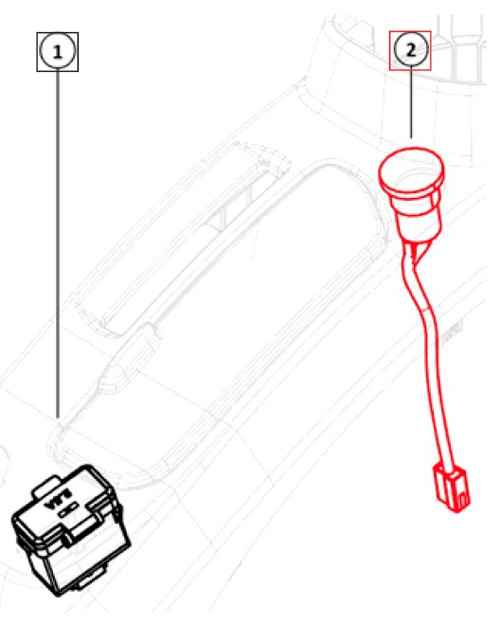 Mahindra 007701185C92 OEM mobile charger socket for 1120, 1123, 1126, 2123, 2126, 5145, 5155, 6065, 6075, and 7085 tractors, installed in the electrical panel as a convenient power socket for safely powering and charging mobile devices while operating the tractor.