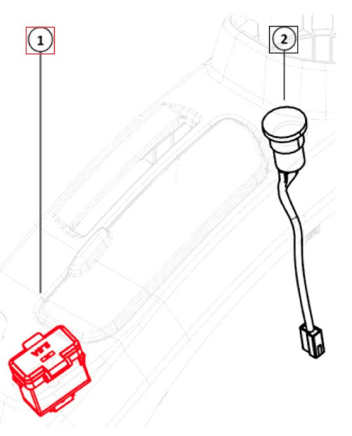 Mahindra 007706855K91 OEM USB charger/socket assembly for 1120, 1123, 1126 sub-compact and 2123, 2126 compact HST tractors, installed in the electrical socket assembly panel to supply regulated USB power for safely charging mobile phones, tablets, and accessories during operation.