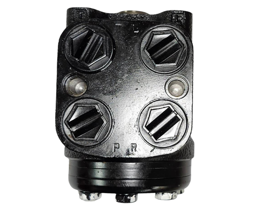 Mahindra 007220966K91 OEM 40CC hydrostatic steering unit used in the hydraulic pump and steering assembly on 1100 Series 1120, 1123, and 1126 HST sub-compact tractors, controlling oil flow to the steering cylinder for precise front axle steering in both cabin and OS models.